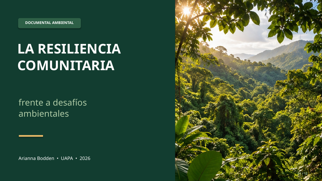 Portada de mi presentación final sobre resiliencia comunitaria.