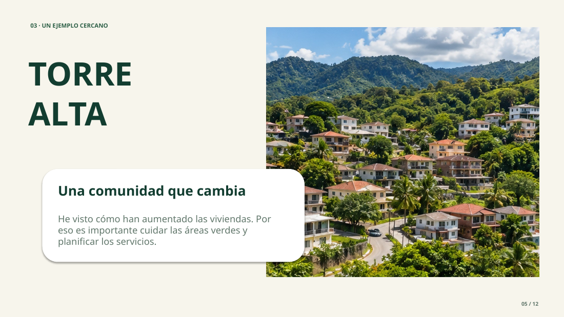 Diapositiva donde relacioné el tema de resiliencia con los cambios de Torre Alta.